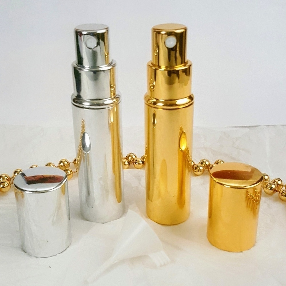 Travel perfume sprayer 1 Gold and 1 Silver purse mini sprayer & funnel NWOT